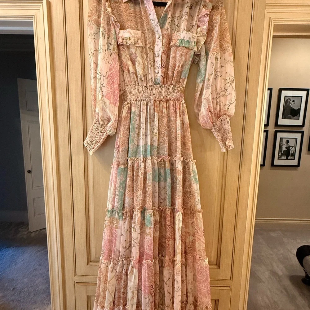 Misa Los Angeles Pastel Floral Long Sleeve Dress - Picture 2 of 5